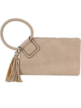Women Velvet Taupe Leather Formal Purse Wristlet Wallet Casual Evening Handbag